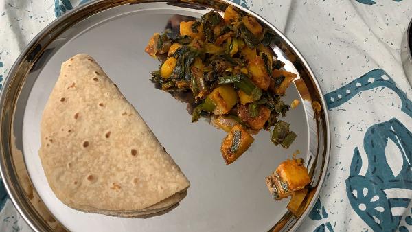 Aloo Spring Onion Sabji with roti